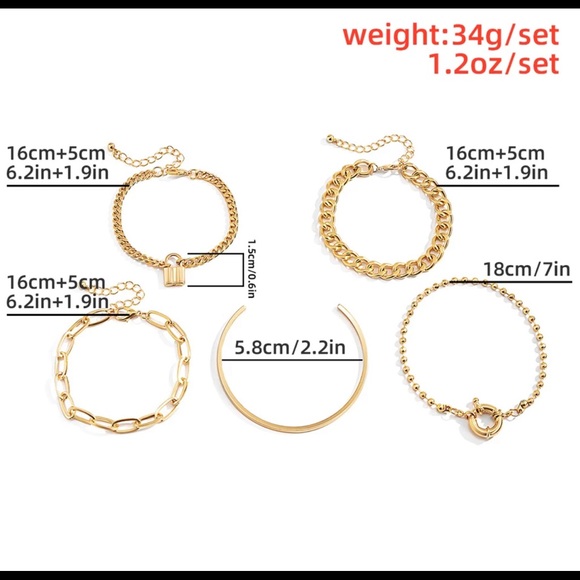 Silver Chunky Punk Cuban Chain Bracelets Set of 5 - Picture 5 of 5